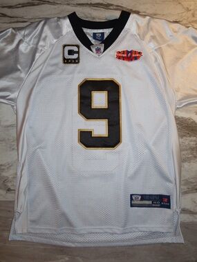 Reebok White Black and Gold #9 Football Jersey